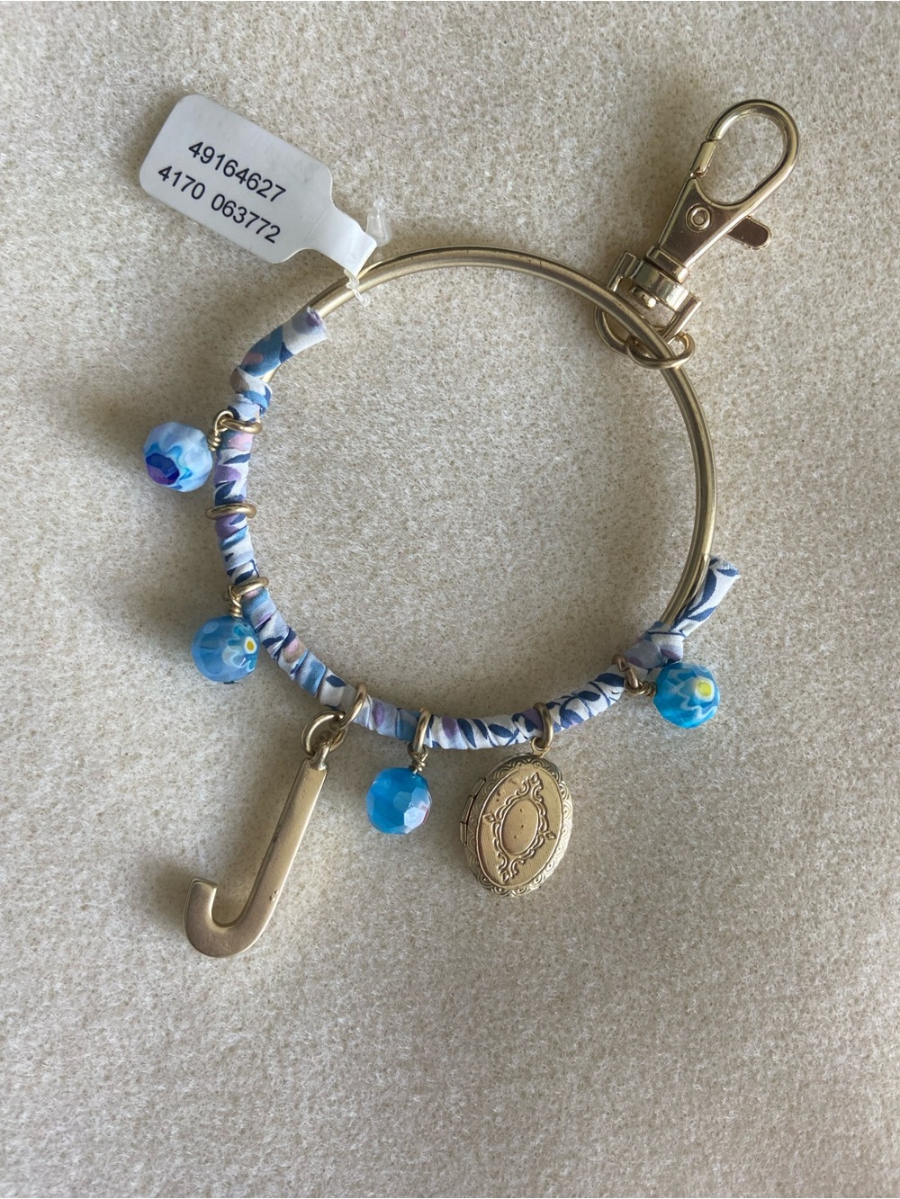 Anthropologie Letter J Initial Locket Charm Bracelet Keychain NWT